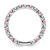 14k White Gold Created Pink Sapphire and Diamond Band